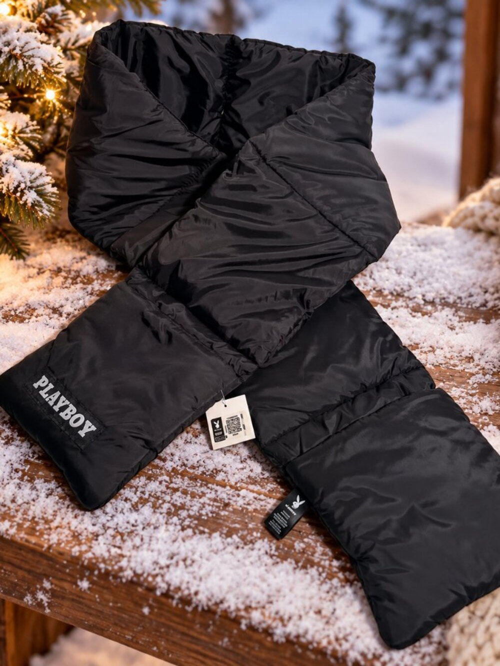 NWT Playboy Black Puffer Scarf with Pocket One Size Winter Warm Unisex